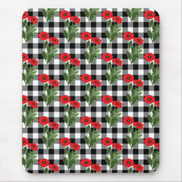 みすぼらしいシックな赤と黒と白のポピーのフローラ マウスパッド