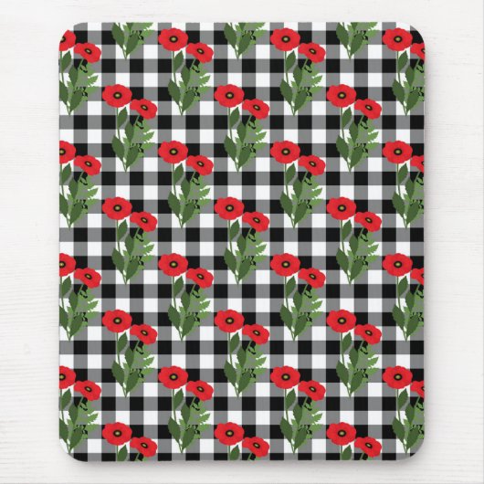 みすぼらしいシックな赤と黒と白のポピーのフローラ マウスパッド (正面)