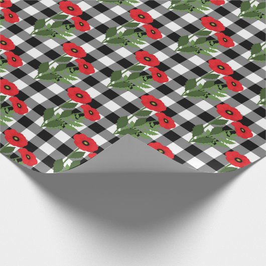 みすぼらしいシックな赤と黒と白のポピーのフローラ ラッピングペーパー (角)