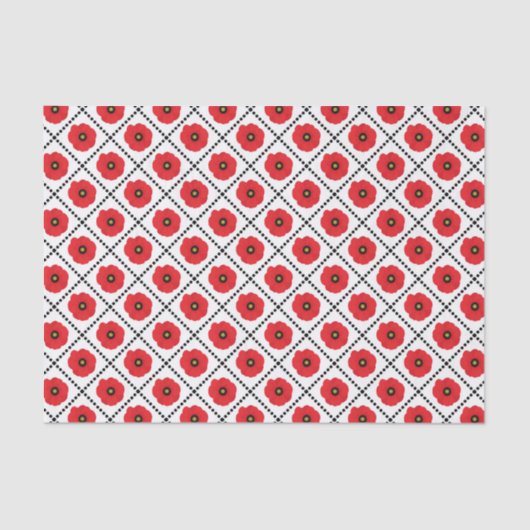 みすぼらしいシックな赤と黒と白のポピーのフローラ 薄葉紙 (正面)