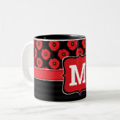 みすぼらしいシックな赤と黒のケシのフローラモノグラム ツートーンマグカップ (正面左)