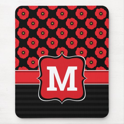 みすぼらしいシックな赤と黒のケシのフローラモノグラム マウスパッド (正面)