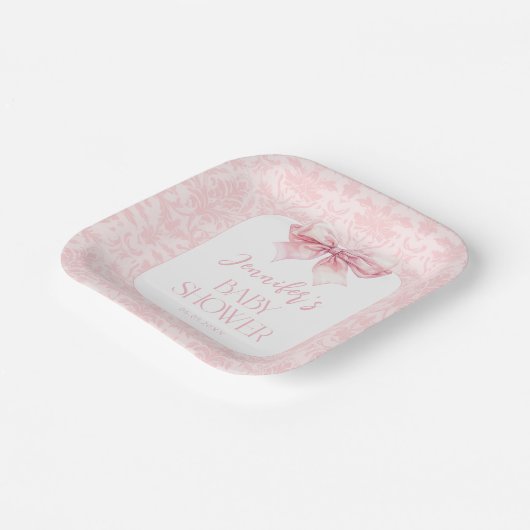 みすぼらしいシックな赤面ピンクボウベビーガールシャワー ペーパープレート (傾斜あり)