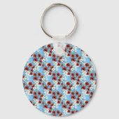 みすぼらしいシックな青い赤いフローラの花のプリントby LeahG キーホルダー (正面)