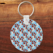 みすぼらしいシックな青い赤いフローラの花のプリントby LeahG キーホルダー (正面)