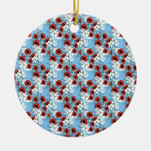 みすぼらしいシックな青い赤いフローラの花のプリントby LeahG セラミックオーナメント (正面)