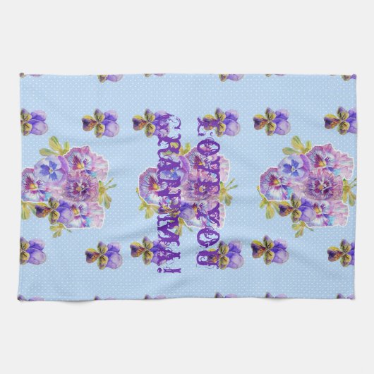 みすぼらしいシックな青の愛おばあちゃんティータオル キッチンタオル (横)