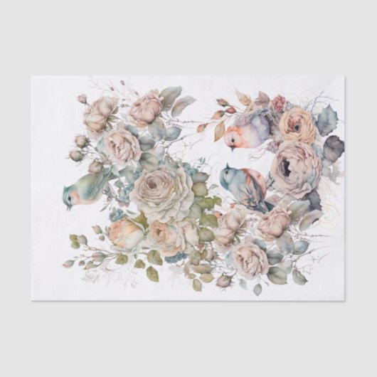 みすぼらしいシックな鳥とバラティッシュペーパー 薄葉紙 (正面)