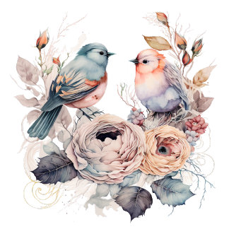 みすぼらしいシックな鳥と花 薄葉紙