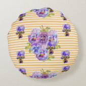 みすぼらしいシックな黄色のフローラ花ラウンドクッション ラウンドクッション (裏面)