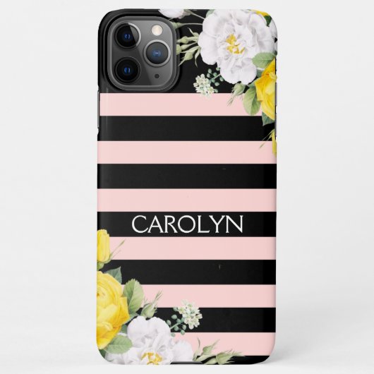 みすぼらしいシックな黄色の白いバラの花のパターン iPhoneケース (裏面)