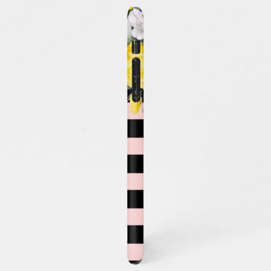 みすぼらしいシックな黄色の白いバラの花のパターン iPhoneケース (左側)