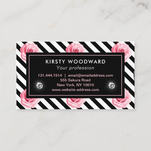 みすぼらしいシックエレガントなピンクとブラックのバラパターン 名刺 (裏面)