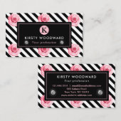 みすぼらしいシックエレガントなピンクとブラックのバラパターン 名刺 (正面/裏面)