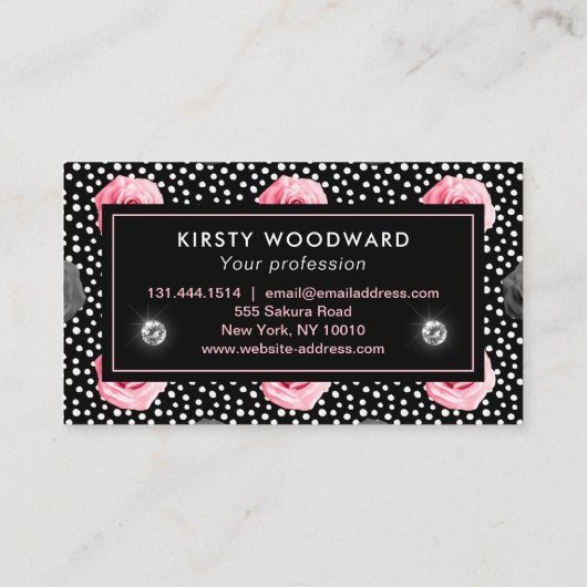 みすぼらしいシックエレガントなピンクとブラックのバラパターン 名刺 (裏面)
