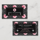 みすぼらしいシックエレガントなピンクとブラックのバラパターン 名刺 (正面/裏面)