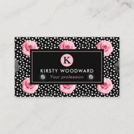 みすぼらしいシックエレガントなピンクとブラックのバラパターン 名刺