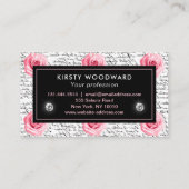 みすぼらしいシックエレガントなピンクとブラックのバラパターン 名刺 (裏面)