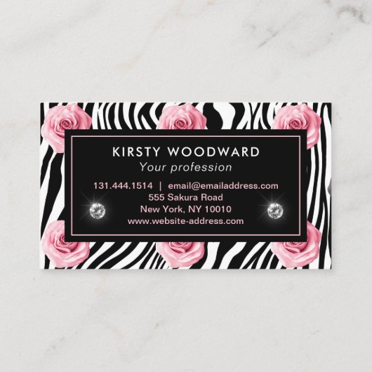 みすぼらしいシックエレガントなピンクとブラックのバラパターン 名刺 (裏面)