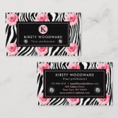 みすぼらしいシックエレガントなピンクとブラックのバラパターン 名刺 (正面/裏面)