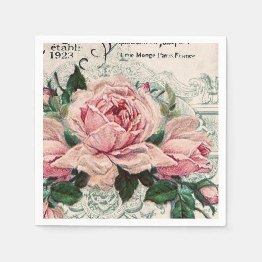 みすぼらしいシックビクトリアンなデコペフランスのージな、シックな スタンダードカクテルナプキン (正面)