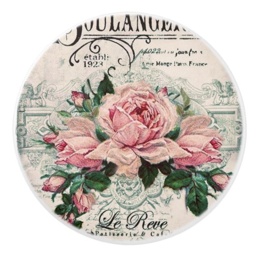 みすぼらしいシックビクトリアンなデコペフランスのージな、シックな セラミックノブ (正面)