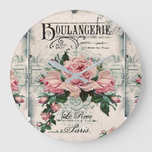 みすぼらしいシックビクトリアンなデコペフランスのージな、シックな ラージ壁時計 (正面)