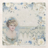 みすぼらしいシックビクトリアンなヴィンテージの花付き婦人 ガラスコースター (正面)