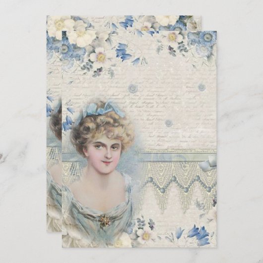 みすぼらしいシックビクトリアンなヴィンテージの花付き婦人 サンキューカード (正面/裏面)