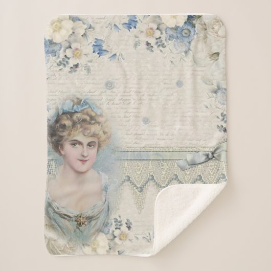 みすぼらしいシックビクトリアンなヴィンテージの花付き婦人 シェルパブランケット (正面)