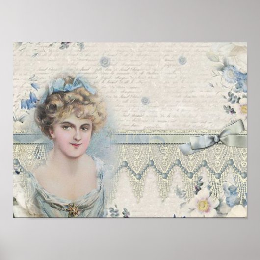 みすぼらしいシックビクトリアンなヴィンテージの花付き婦人 ポスター (正面)