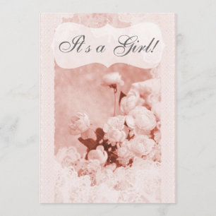 みすぼらしいシックピンクの牡丹の花のベビーシャワー 招待状