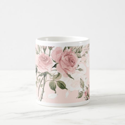 みすぼらしいシックフランスのな、シックな、ヴィンテージ、フローラ、素朴な、 コーヒーマグカップ (中央)