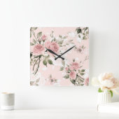 みすぼらしいシックフランスの、シック、ヴィンテージ、フローラ、素朴、パイ スクエア壁時計 (ホーム)