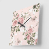 みすぼらしいシックフランスの、シック、ヴィンテージ、フローラ、素朴、パイ スクエア壁時計 (傾斜)