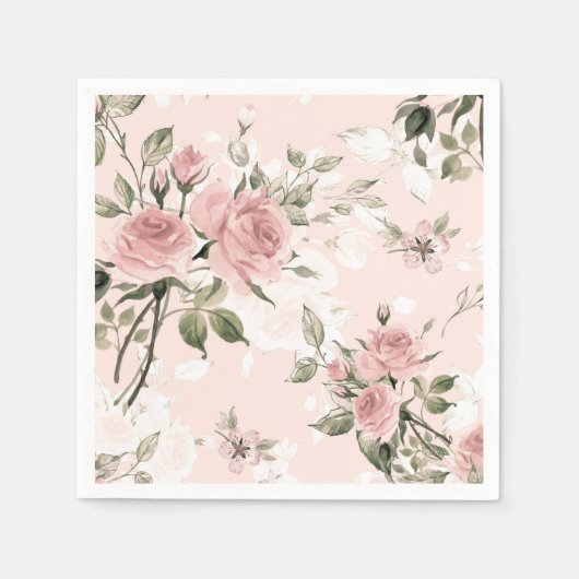 みすぼらしいシックフランスの、シック、ヴィンテージ、フローラ、素朴、パイ スタンダードカクテルナプキン (正面)