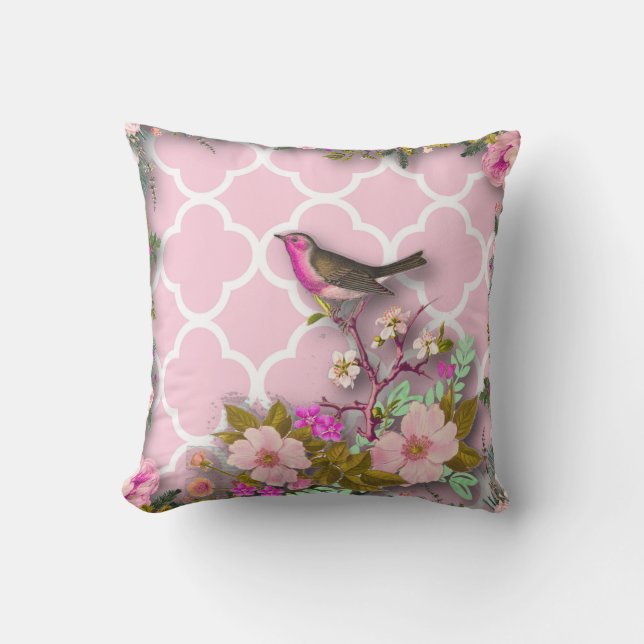 みすぼらしいシックフランスの、シック、ヴィンテージ、フローラ、素朴、ビ クッション (正面)