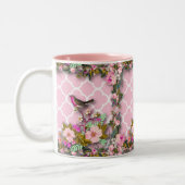 みすぼらしいシックフランスの、シック、ヴィンテージ、フローラ、素朴、ビ ツートーンマグカップ (左)