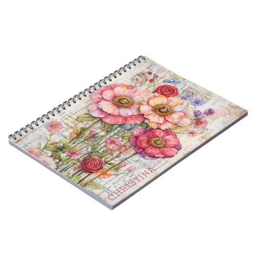 みすぼらしいシックフローラピンク紫サンゴの花S7L ノートブック (左側)