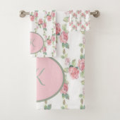 みすぼらしいシックモノグラムのピンクローズフローラ バスタオルセット (インサイチュ)