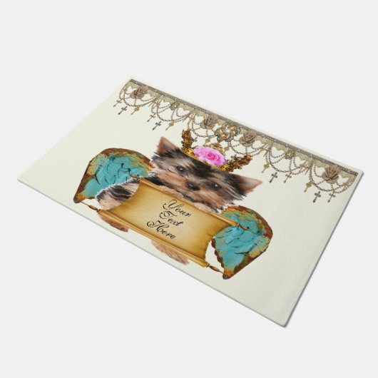 みすぼらしいシックヨークシャーテリアエンジェル·ピピー·ドッグが自分で創り出す ドアマット (アングル)