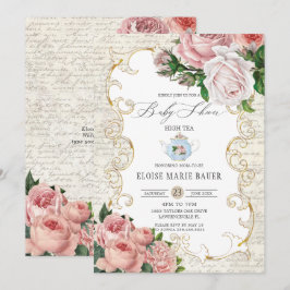 みすぼらしいシックヴィンテージフランスのバラベビーシャワー招待 招待状