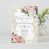 みすぼらしいシックヴィンテージフランスのバラベビーシャワー 招待状 (スタンド正面)