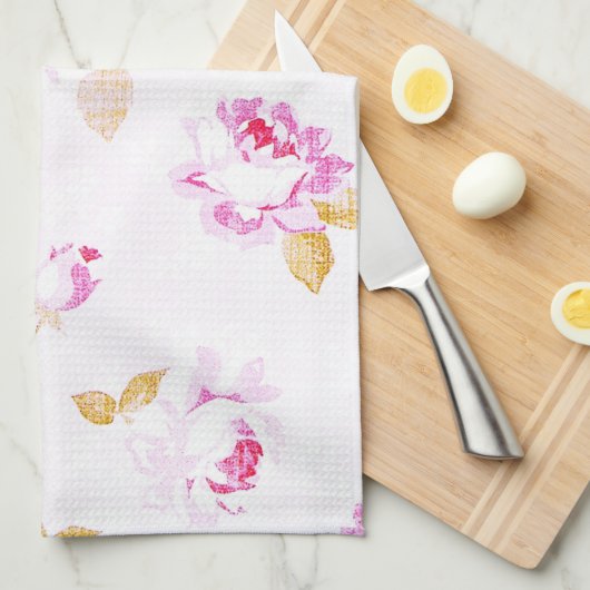 みすぼらしいシック淡い色のなピンクのローズキッチン/バスタオル キッチンタオル (四つ折り)