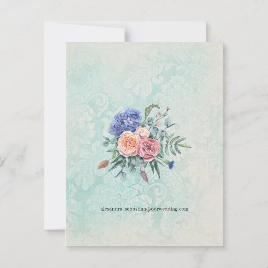 みすぼらしいシック素朴な色あせたバラグリーン結婚ズ 招待状 (裏面)