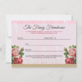 みすぼらしいシック素朴ウッドピンクのギフト券カード 招待状 (裏面)