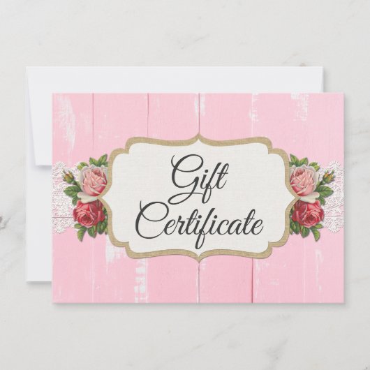 みすぼらしいシック素朴ウッドピンクのギフト券カード 招待状 (正面)
