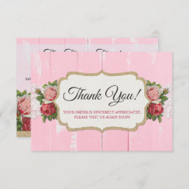 みすぼらしいシック素朴ウッドピンクフローラサンキューカード 招待状