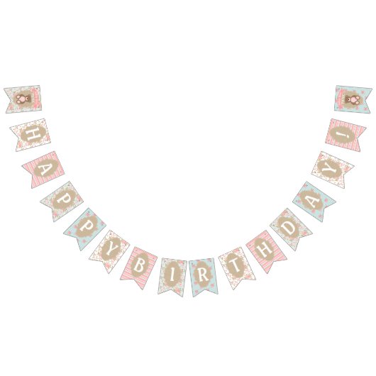 みすぼらしいシック誕生日バナーテディベアピクニック バンティングフラッグ (全)