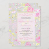 みすぼらしいシック、ピンク&グレー結婚式招待状 招待状 (正面/裏面)